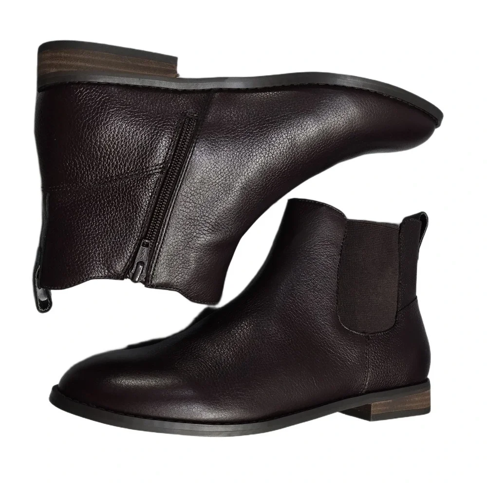 Lands' End Chelsea Boots Womens US Size 9B Brown Comfort Cuban Heel Side Zip